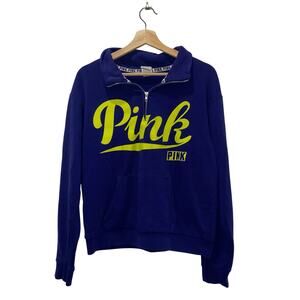 PINK VS Pullover Quarter Zip, Purple w/ Bright Yellow Text, Medium